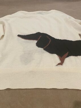French Connection Cream Sweater with Black & Brown Dog Graphic